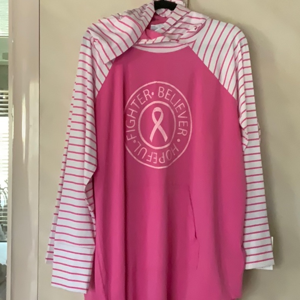 NWT Pink Striped Breast Cancer Awareness Hoodie – Hope Fighter Believer XL